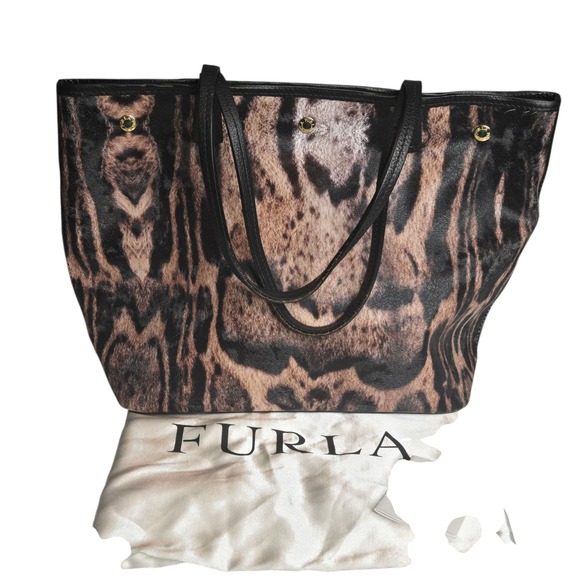 Furla Tote Bag Animal Print Leather Satchel Italian Designer‎ Handbag - Picture 1 of 16